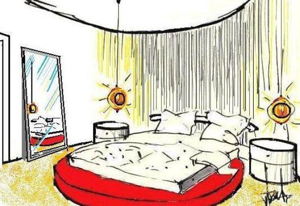 disegno per letto rotondo con tenda a fili